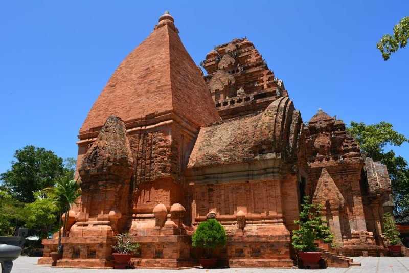 Cham Po Nagar Towers Red Brick Temples Nha Trang Red brick Cham Po Nagar Towers under clear blue sky in Nha Trang, Vietnam, highlighting traditional temple structures