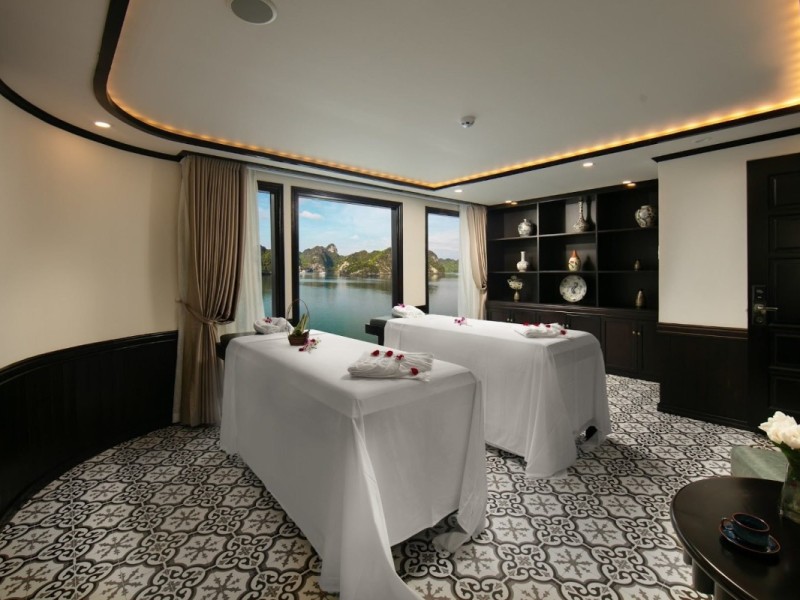 Luxury Spa Massage Room on Halong Bay Cruise Luxury spa massage room with panoramic views on Halong Bay cruise
