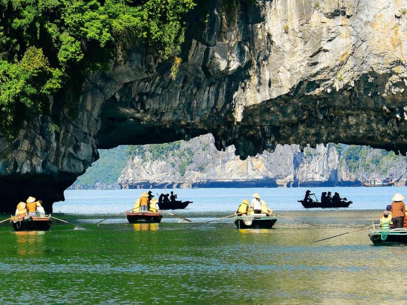 Featured View of Luon Cave, Halong Bay A stunning view of Luon Cave in Halong Bay, featuring the emerald waters and surrounding limestone cliffs.