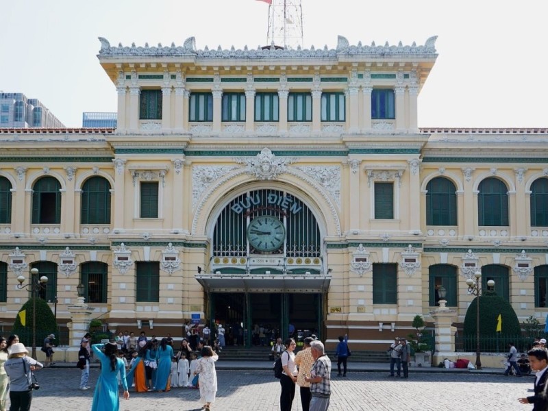 Front View of Saigon Central Post Office Front view of Saigon Central Post Office showcasing its beautiful architecture