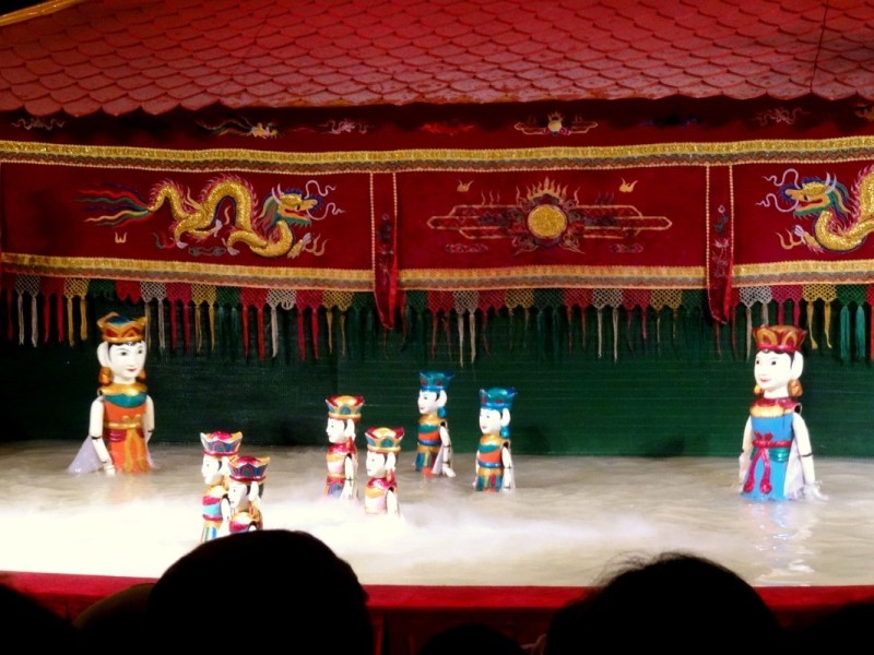 Puppets performing on water at the Golden Dragon Water Puppet Theater in Ho Chi Minh City, Vietnam