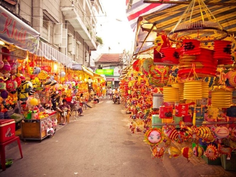 Guided Tour of Chinatown Saigon Tourists exploring Chinatown Saigon, visiting historical sites and local markets with a guide.