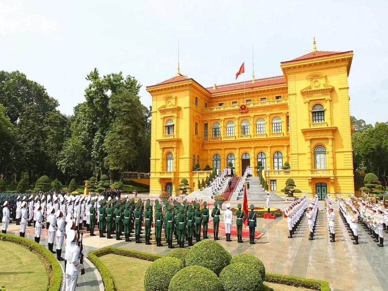 Hanoi Presidential Palace with Ceremonial Gathering Hanoi Presidential Palace during a ceremonial event
