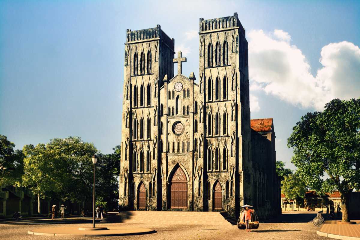 Historic View of St. Joseph’s Cathedral Hanoi Vintage-style image of St. Joseph’s Cathedral Hanoi highlighting the classic stone facade and colonial context