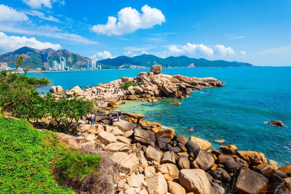 Panoramic view of Hon Chong Rocks and Nha Trang city skyline in the background