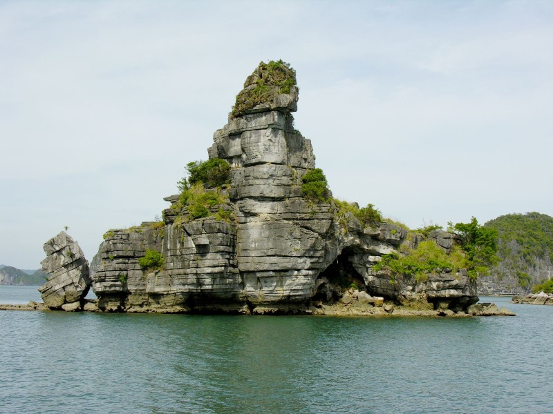 Hon Xep Limestone Formation in Halong Bay The unique Hon Xep limestone formation standing tall in Halong Bay, Vietnam