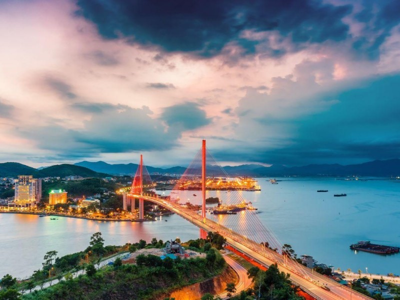 Illuminated Bai Chay Bridge at Night Illuminated Bai Chay Bridge at night