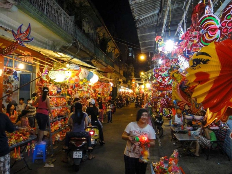 Lantern Street in Chinatown Saigon During Mid-Autumn Festival Lantern Street in Chinatown Saigon, decorated with colorful lanterns during the Mid-Autumn Festival.