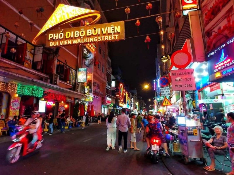 Miss Saigon Restaurant on Bui Vien Street Miss Saigon Restaurant on Bui Vien Street with neon lights