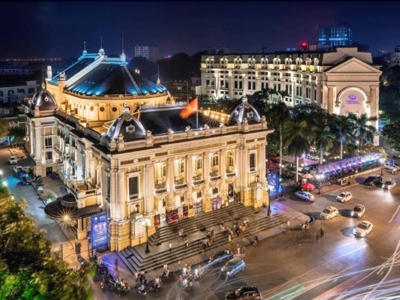 Nighttime Skyline with Saigon Opera House Ho Chi Minh City nighttime skyline featuring Saigon Opera House