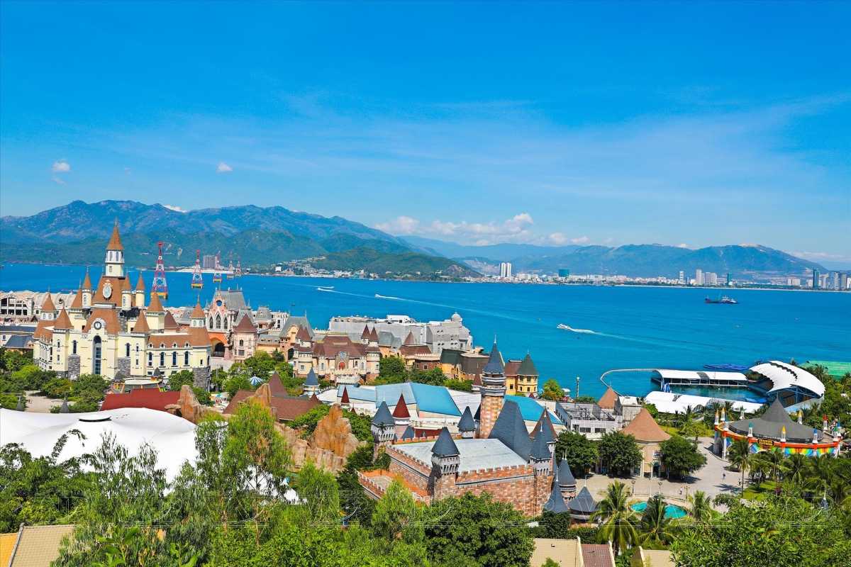 VinWonders Nha Trang Overview Panoramic view of VinWonders Nha Trang including cable car lines
