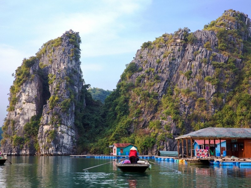 Scenic Bamboo Boat Views in Vung Vieng Scenic bamboo boat ride in Vung Vieng Village