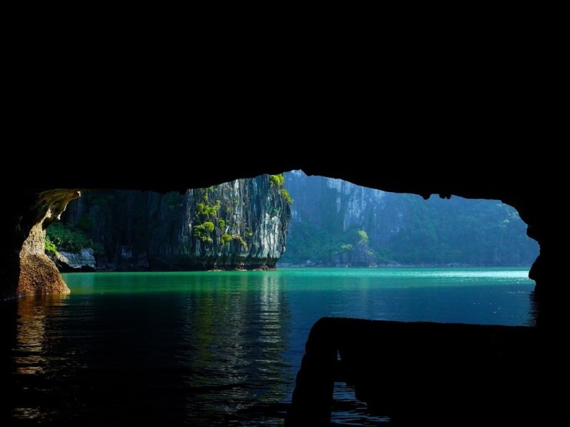 Stunning Limestone Formations at Dark and Light Caves, Ha Long Bay Stunning limestone formations viewed from inside Dark and Light Caves in Ha Long Bay.