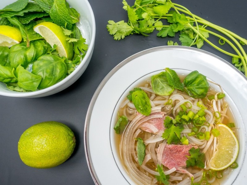 Vietnamese Beef Pho Soup Vietnamese beef pho soup with lime