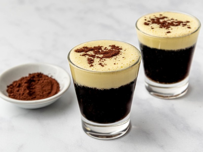 Vietnamese Egg Coffee with Cocoa Topping Vietnamese egg coffee topped with cocoa powder