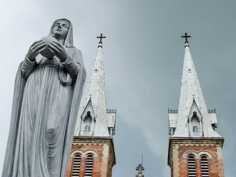 Virgin Mary Statue at Notre-Dame Cathedral Saigon Virgin Mary statue in front of Notre-Dame Cathedral Saigon