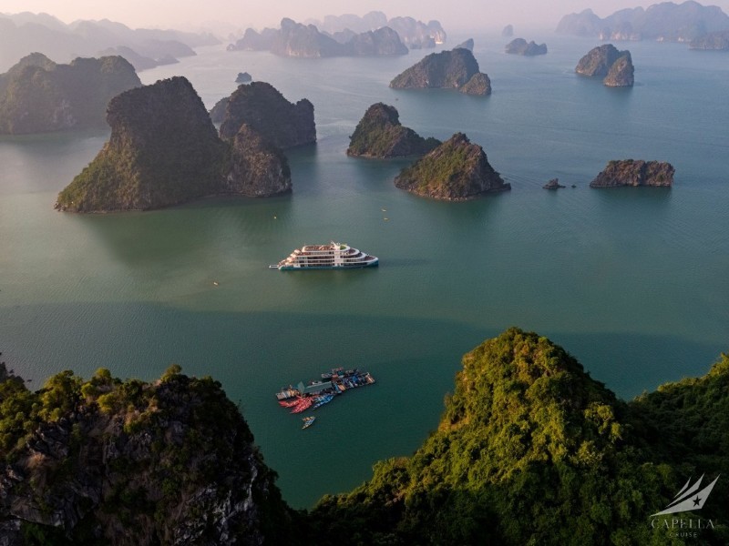 Aerial view of Capella Cruise in Halong Bay