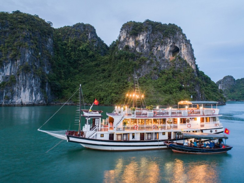 Cruise Ship in Bai Tu Long Bay Cruise ship anchored in Bai Tu Long Bay