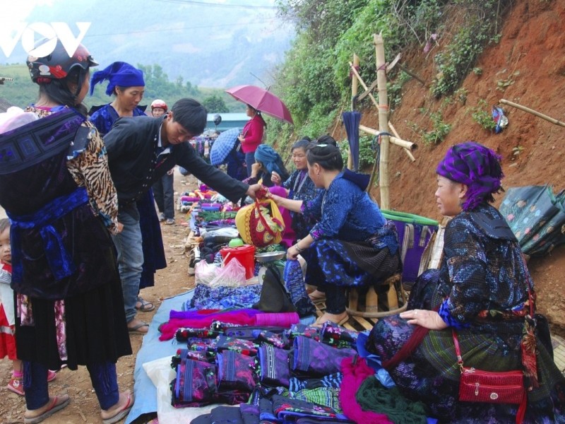 Cultural Market in Dien Bien Ethnic market in Dien Bien showing colorful traditional clothing and local handicrafts