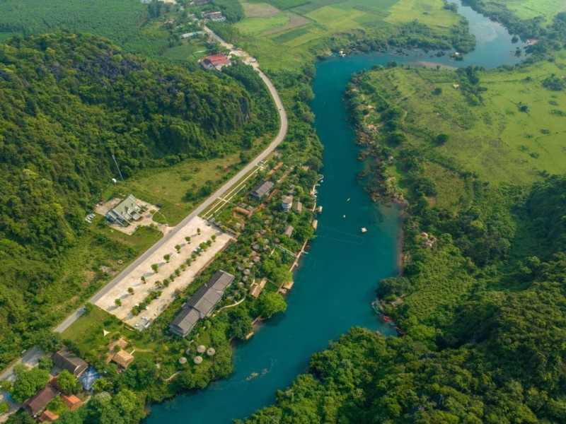 Hava Valley Resort in Quang Binh Aerial view of Hava Valley Resort nestled in Quang Binh's lush greenery