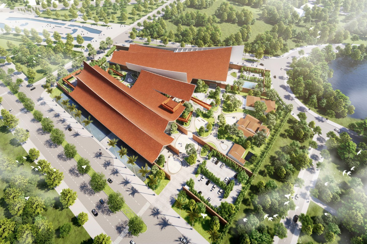 Long An Museum Aerial View Aerial view of Long An Museum in Vietnam