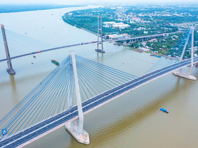 My Thuan Bridge in Vinh Long Province Aerial view of My Thuan Bridge in Vinh Long Province crossing the Mekong River