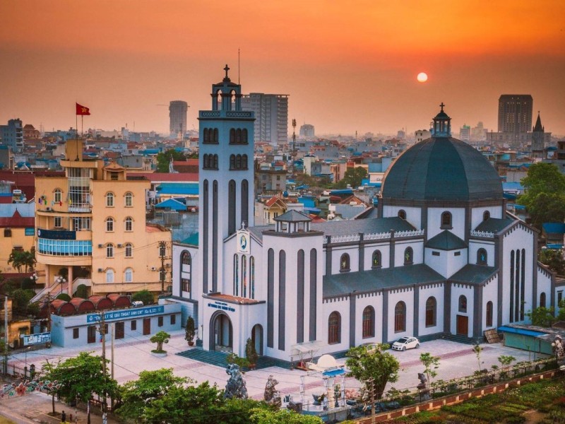 Nam Dinh Province Sunset Over Cathedral Sunset over a grand cathedral in Nam Dinh, Vietnam