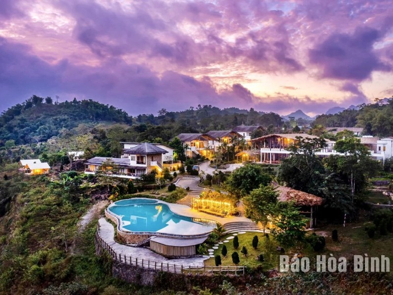 Tourism landscape in Hoa Binh Vietnam Tourism landscape with resorts and nature in Hoa Binh Vietnam