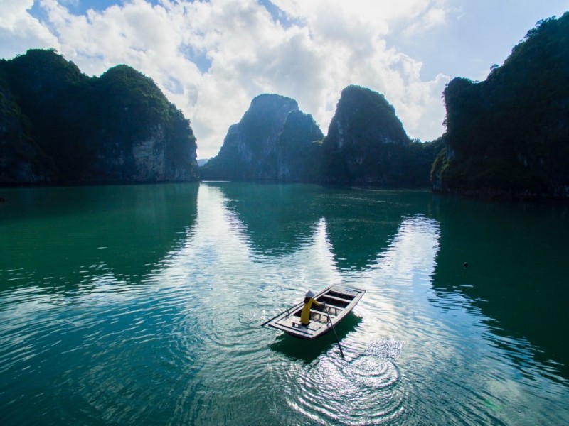 Peaceful Vung Vieng Village in Bai Tu Long Bay Tranquil view of Vung Vieng Village in Bai Tu Long Bay
